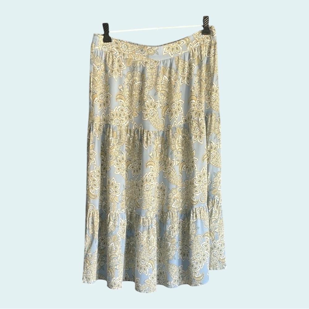 Emproved -Yellow and Blue Tiered Midi Skirt for Casual Wear